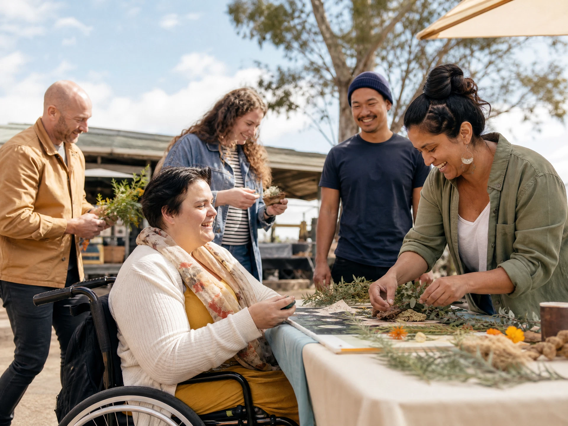 Participants and support workers together at a community activity